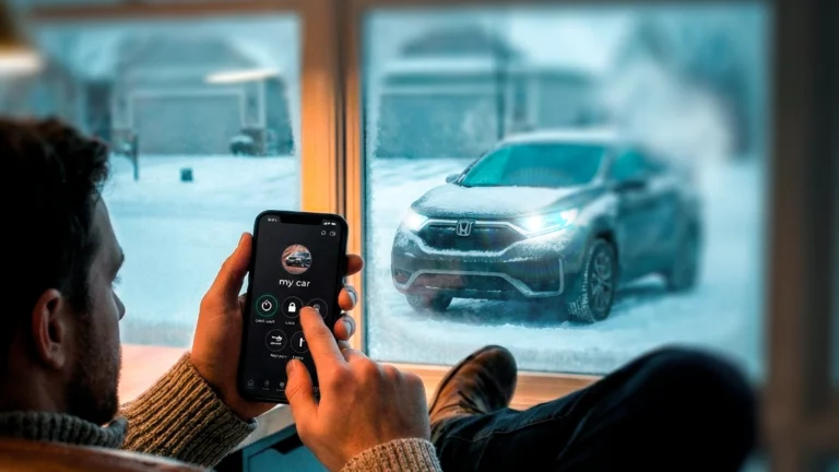Starting a Honda CR-V from the phone app while it sits in the snow